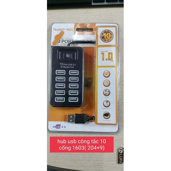 Hub usb công tắc 10 cổng 1603