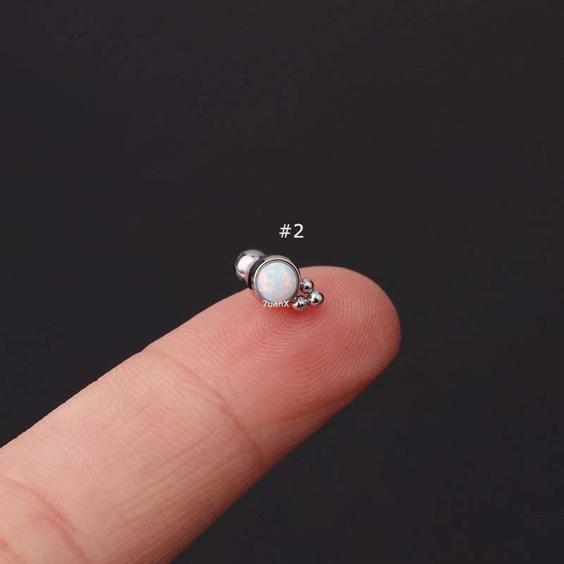 Khuyên tai bằng thép không gỉ đính đá opal 20 gage