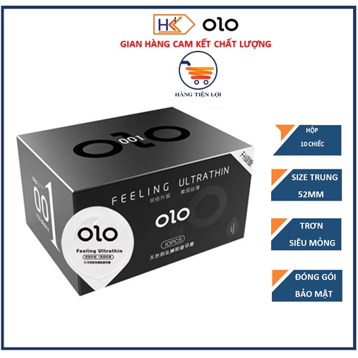 Bao cao su OLO 0.01 Đen Feeling Ultrathin siêu mỏng, hương vani, nhiều gel bôi trơn - Hộp 10 bcs