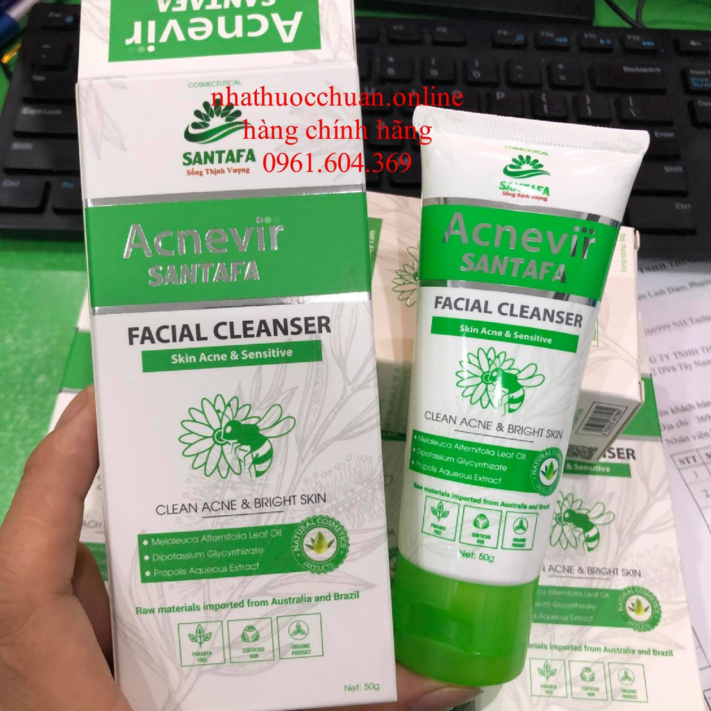 Sữa rửa mặt Acnevir Santafa Face wash gel dành cho da mụn100GR
