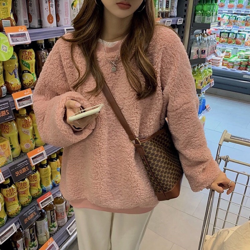 Áo nỉ lông cừu hồng pastel, full size - Ảnh thật 🌸🌸