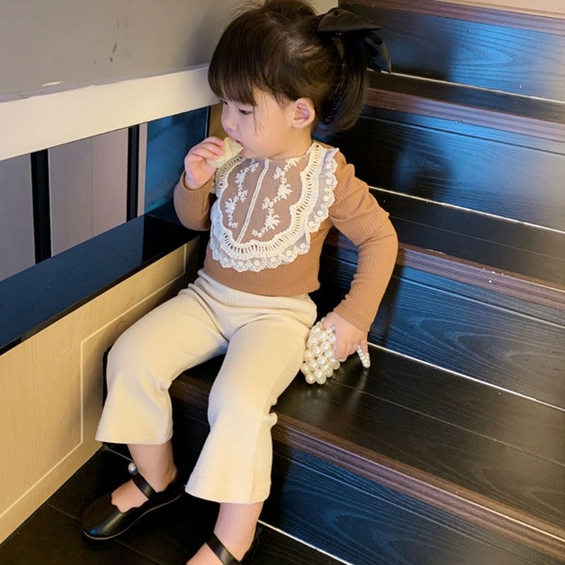 Áo Thun Tay Dài Phối Ren Thiết Kế Mới Dễ Thương Thời Trang Xuân Thu 2020 Cho Bé Gái