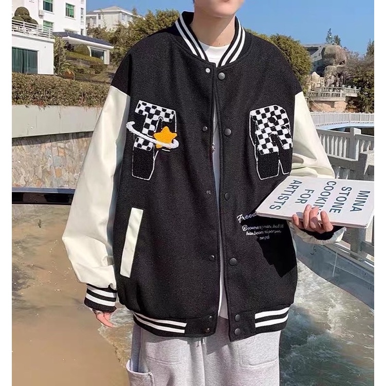 Áo khoác varsity nam nữ,in chữ T thiết kế dày dặn 2 màu