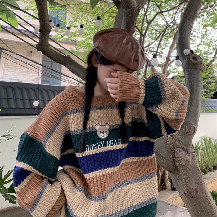 Áo len chui đầu cổ tròn phong cách Hàn Quốc