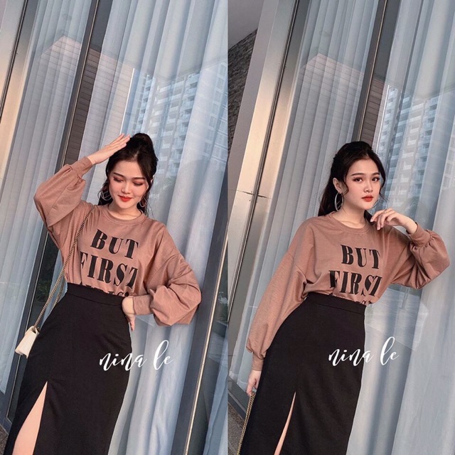 Áo from rộng tay dài chữ in (FreeShip Extra)