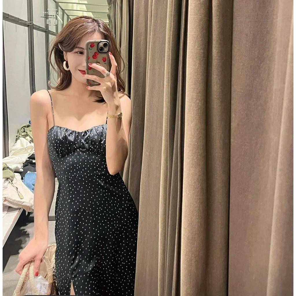 Váy hai dây đen chấm bi ZR