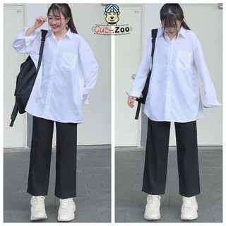 Set áo sơ mi trắng form rộng và quần ống rộng thể thao unisex mềm mát - CUTEZOO
