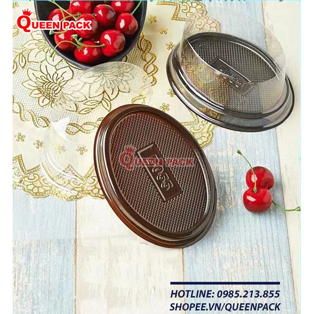 [QP-B055] SET 100 Hộp đựng bánh bông lan cuộn hình bầu dục đế đen kèm nắp PET trong