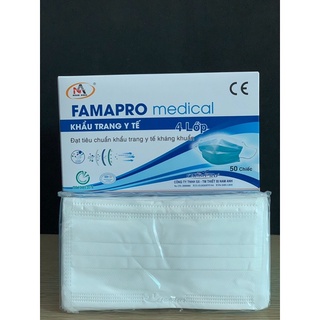 1 hộp gồm 50 cái khẩu trang y tế Famapro 4 lớp màu trắng