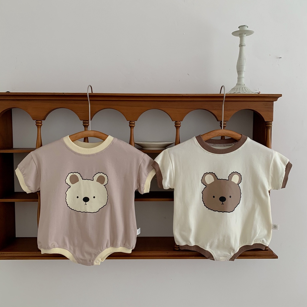 Bộ Áo Liền Quần Tay Ngắn In Hoạt Hình Gấu Dễ Thương Thời Trang Mùa Hè Cho Bé