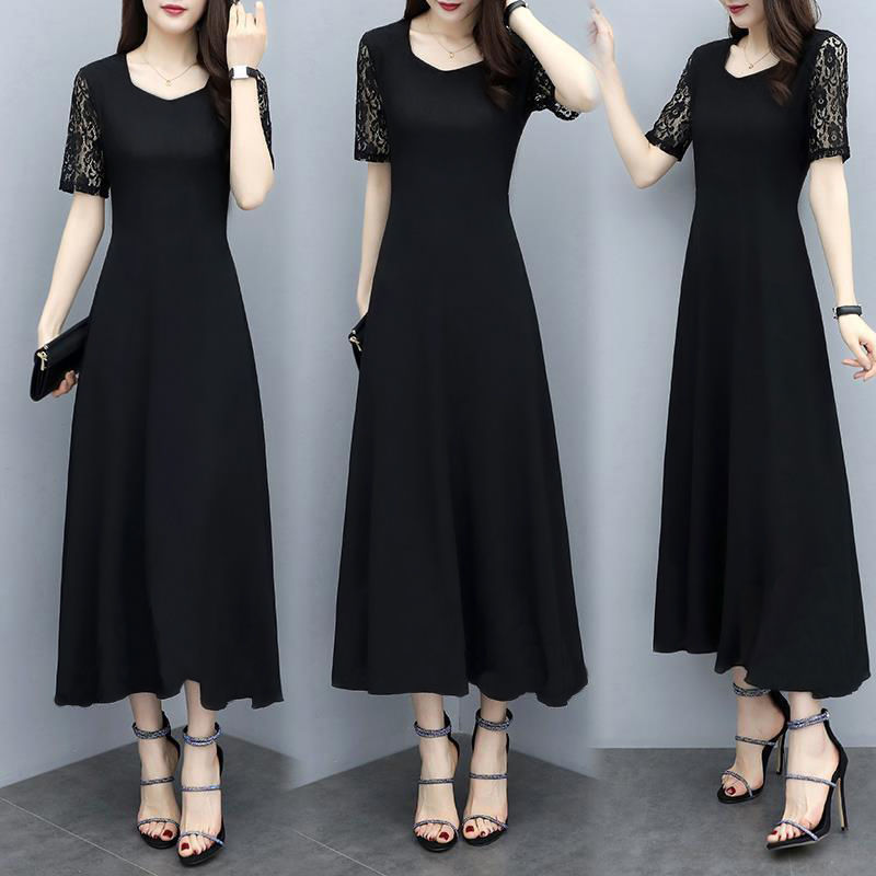 Large-size summer 2021 new lace dress loose cover belly reduce age and thin women's temperament fat mm mid-length skirt | BigBuy360 - bigbuy360.vn