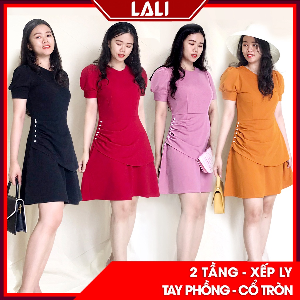 Đầm công sở xếp ly tay phồng, váy công sở bigsize tôn dáng LALI