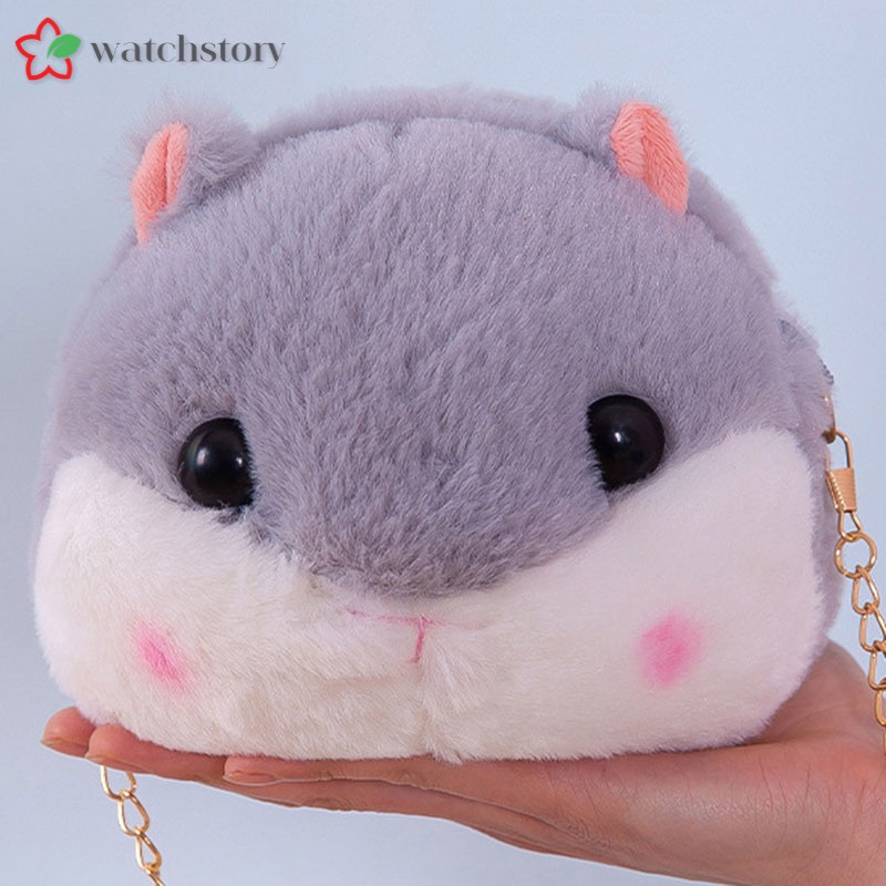 Túi đeo vai đeo chéo kiểu dáng chuột hamster nhồi bông hoạt hình mềm đáng yêu 20cm có khóa kéo làm quà tặng cho bé gái