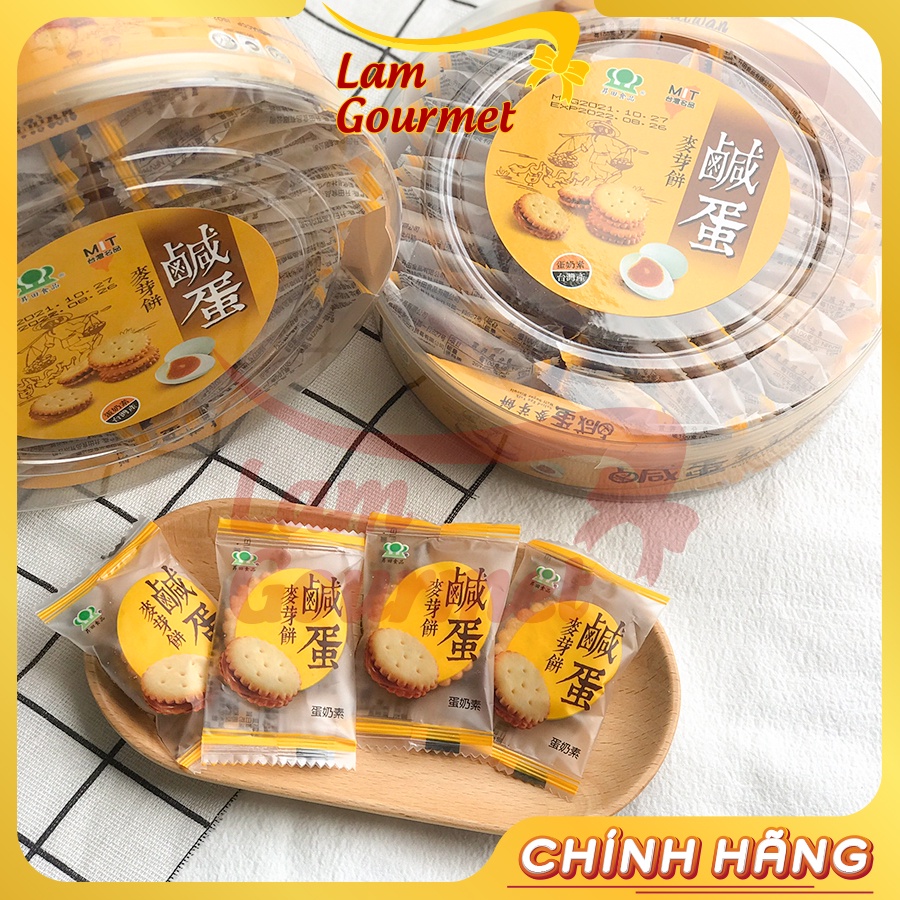 Bánh Quy Trứng Muối Đài Loan MIT Hộp Tròn Nhân Ngon Giòn Dẻo Nhập Khẩu Cao Cấp 180g - Lam Gourmet