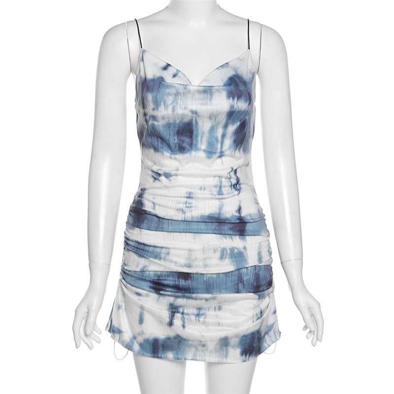 Đầm dây rút nhuộm màu loang thời trang mùa hè quyến rũ cho nữ