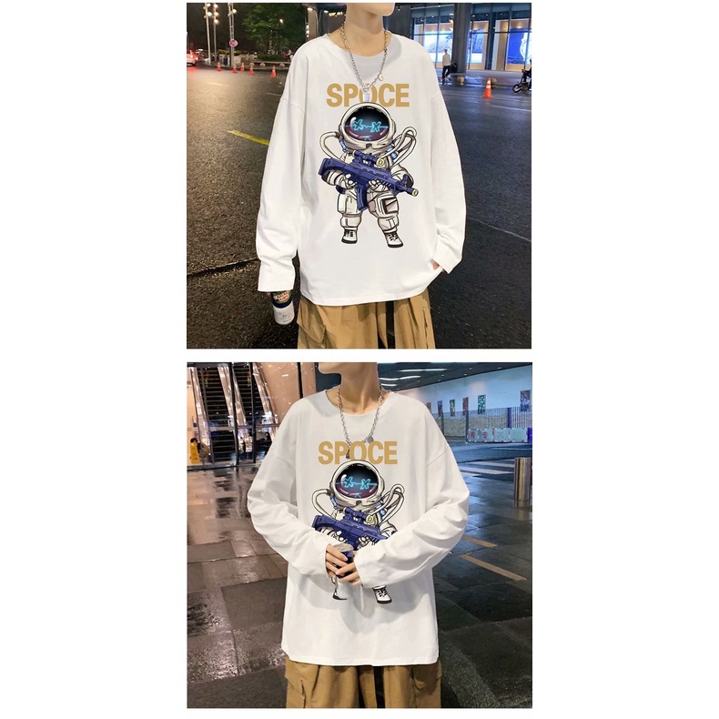 Áo thun nam phi hành gia dài tay có cổ in hình phi hành đoàn (M-3XL)