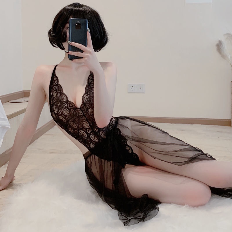 Đồ ngủ một mảnh cổ chữ V khoét sâu phối ren lưới xuyên thấu quyến rũ cho nữ