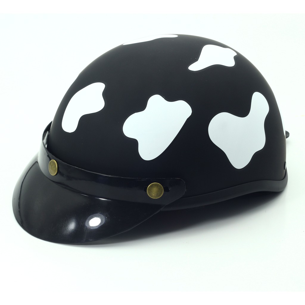 Mũ bảo hiểm nửa đầu bò sữa màu đen có kèm kính uv phi công,nón bảo hiểm 1/2 free size cho nam nữ, Thế Giới Mũ