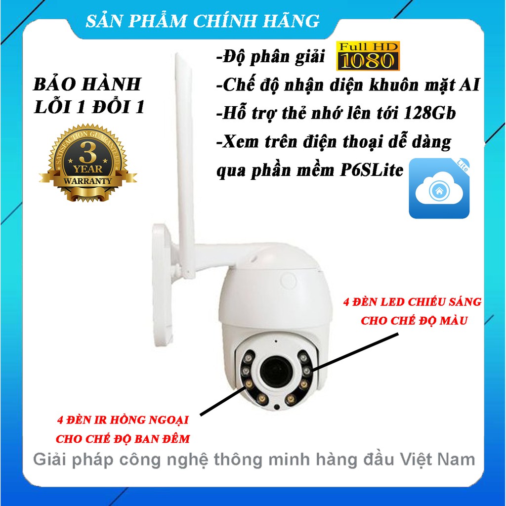 [Kèm thẻ nhớ 32GB] Camera Wifi Full HD sắc nét, zoom quang 4X. Sử dụng phần mềm P6Slite