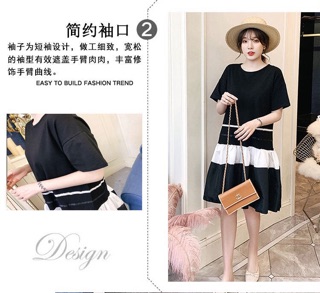(Order) bigsize Đầm dáng xoè đuôi cá phối đen trắng