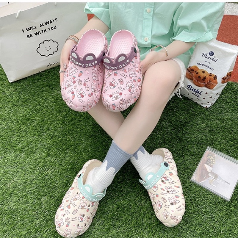 Dép thỏ Ulzzang form croc xinh xắn (hàng Quảng Châu có sẵn)