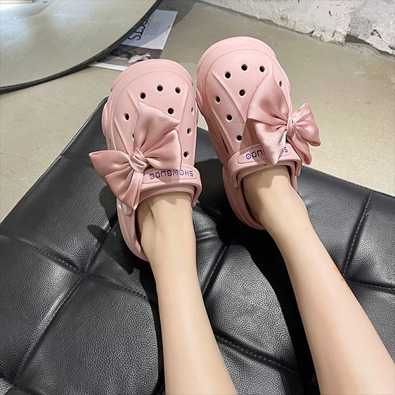 Dép Cross Thắt Nơ Đế Cao 3cm Siêu Dễ Thương, Dép Sục Nữ Chất Lượng Cao