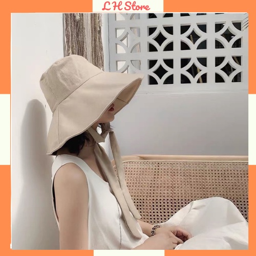 Mũ đi biển, mũ chống nắng rộng vành cột dây thời trang cho nữ