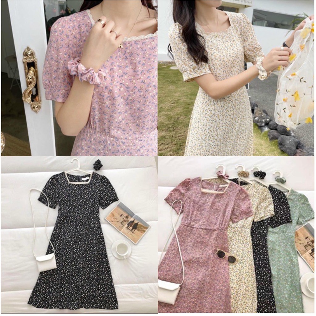 Đầm dự tiệc hoa nhí cổ ren kèm chun, kiểu váy hoa vintage Nàng Thơ loại đẹp dày dặn dáng dài, đầm hoa ulzzang -ckv123 | BigBuy360 - bigbuy360.vn