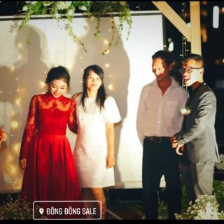 Đầm xòe đỏ phối ren cao cấp