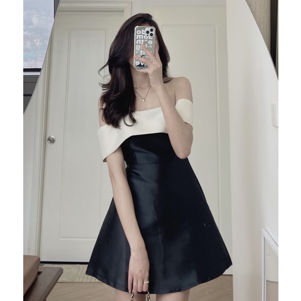 Váy trễ vai nơ lưng chất tafta có sẵn đệm mút, đầm thiết kế dự tiệc, event | BigBuy360 - bigbuy360.vn