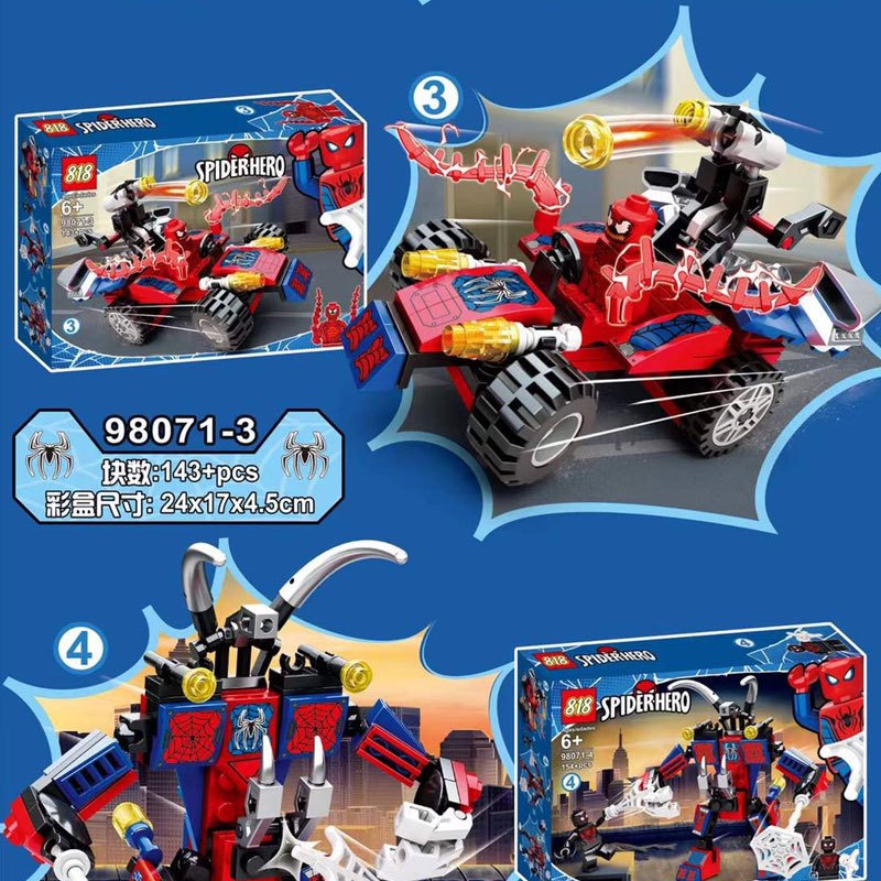 [Có sẵn] Lắp ráp xếp hình Lego Spiderman Avenger City 98071 : Đại chiến Siêu xe Người nhện Biến hình 4 in 1 (4 hộp)