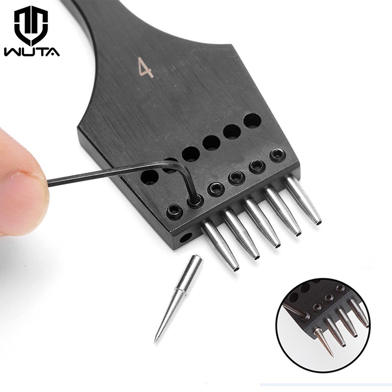WUTA thế hệ thứ hai Spikes có thể thay thế Spikes sắt có thể tháo rời lỗ tròn đục lỗ thủ công da Dụng cụ da 6 Kích thước tùy chọn