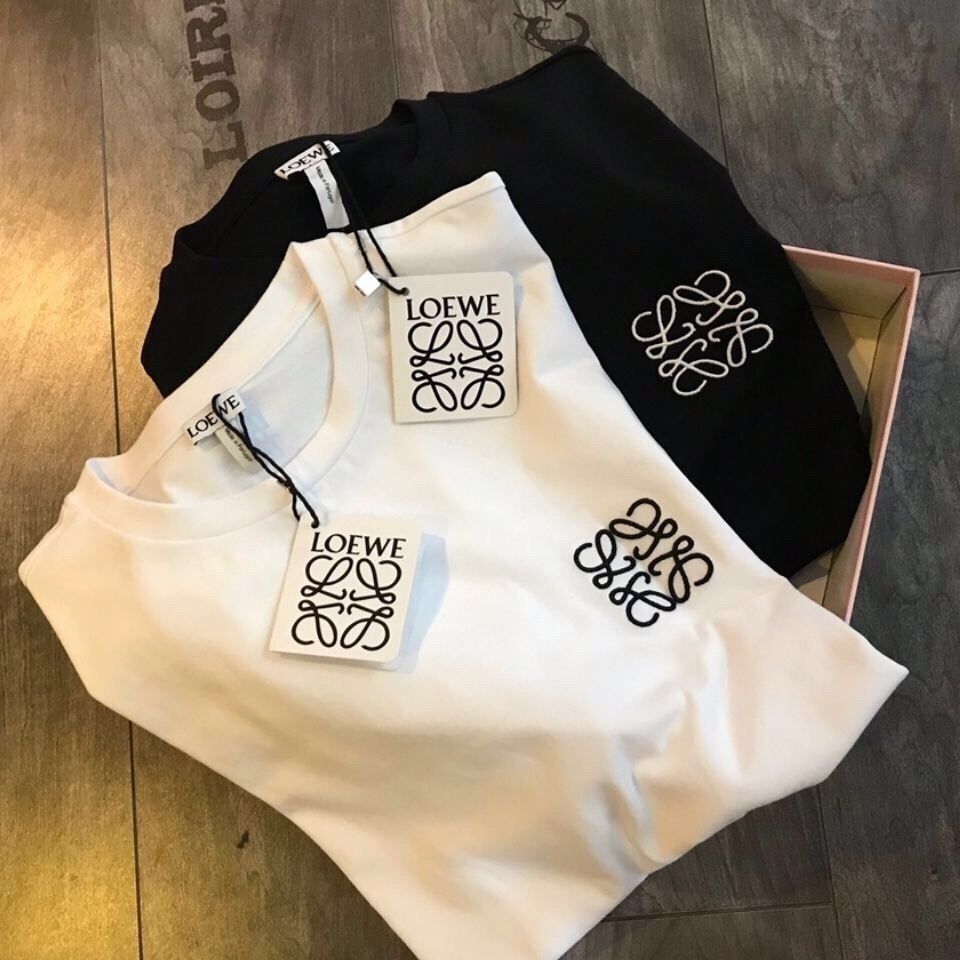 Áo Thun cotton Cổ Tròn Tay Ngắn Dáng Rộng Thêu Nhãn Hiệu Loewe + Nhãn 2022 Cổ Điển Cho Nam Và Nữ
