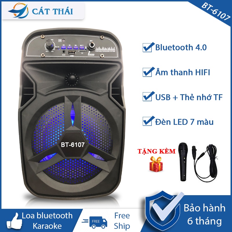 Loa bluetooth karaoke tặng kèm Micro hỗ trợ chức năng FM kết nối thẻ nhớ TF cổng USB dây AUX Karaoke Remote điều khiển