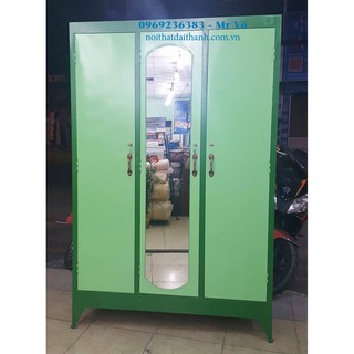 Tủ quần áo sắt 3 cửa ngang 1m2 cao 1m8 màu xanh lá - T13