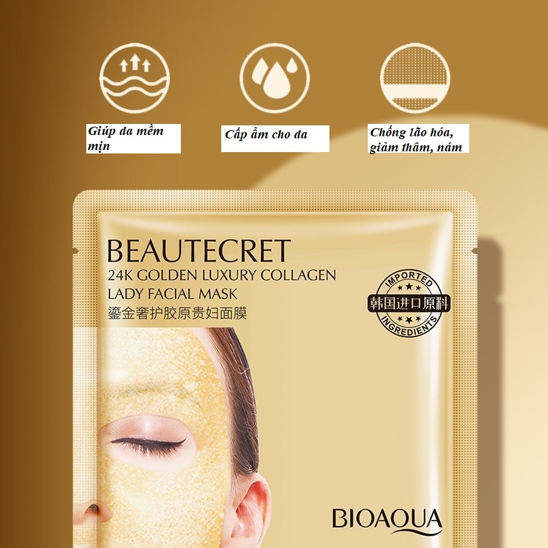 Mặt nạ ngủ thủy tinh căng bóng tinh chất vàng 24K chính hãng BIOAQUA, Nạ mặt cho da dầu, da mụn, da thâm