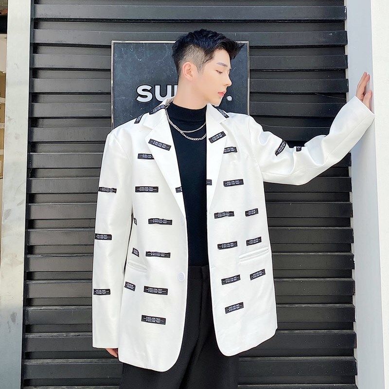 Áo khoác blazer nam nữ Unisex form suông dáng dài màu trắng phong cách trẻ trung thời trang cá tính M133HD | WebRaoVat - webraovat.net.vn