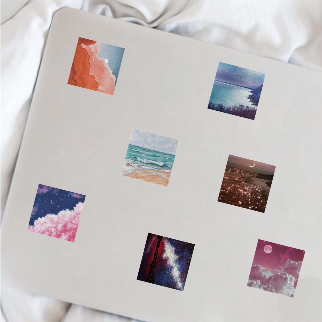Sticker vintage chủ đề bầu trời dán laptop chống nước, hình dán điện thoại, mũ bảo hiểm, vali sét 50 miếng