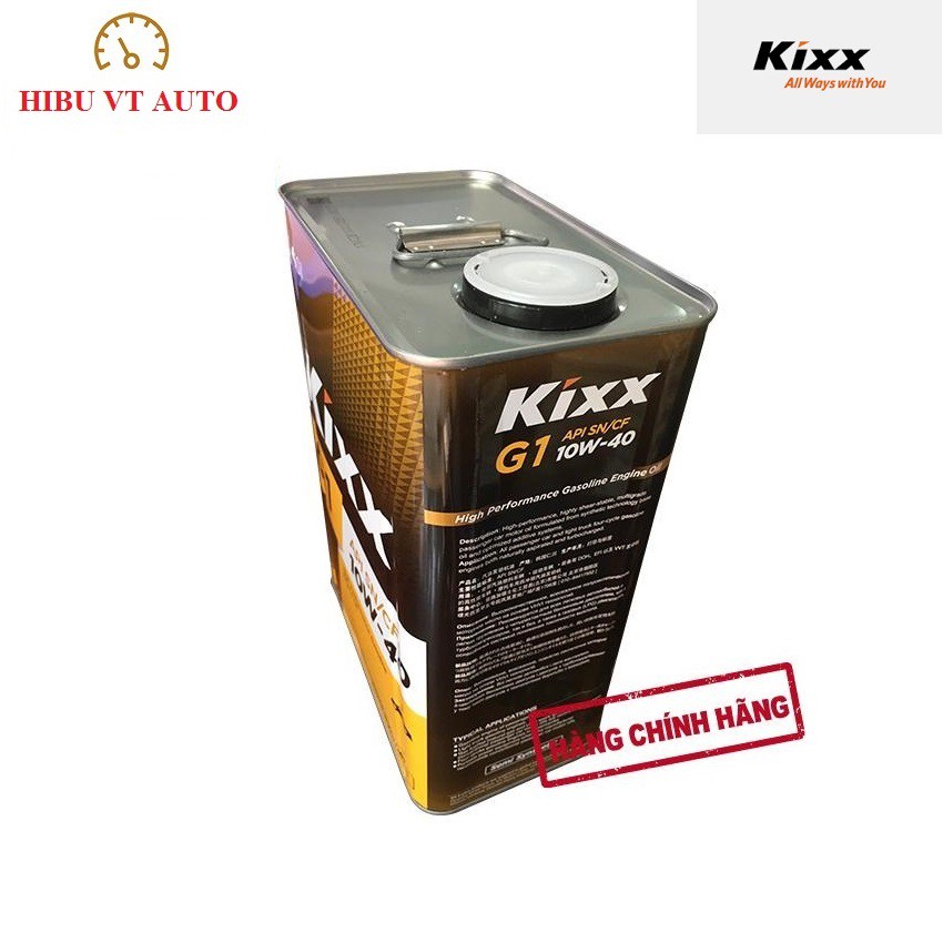 Dầu động cơ xăng Kixx G1 API SN 10W40 4Lít thùng thiếc công nghệ Triple Double dành cho các dòng xe ô tô chạy máy xăng