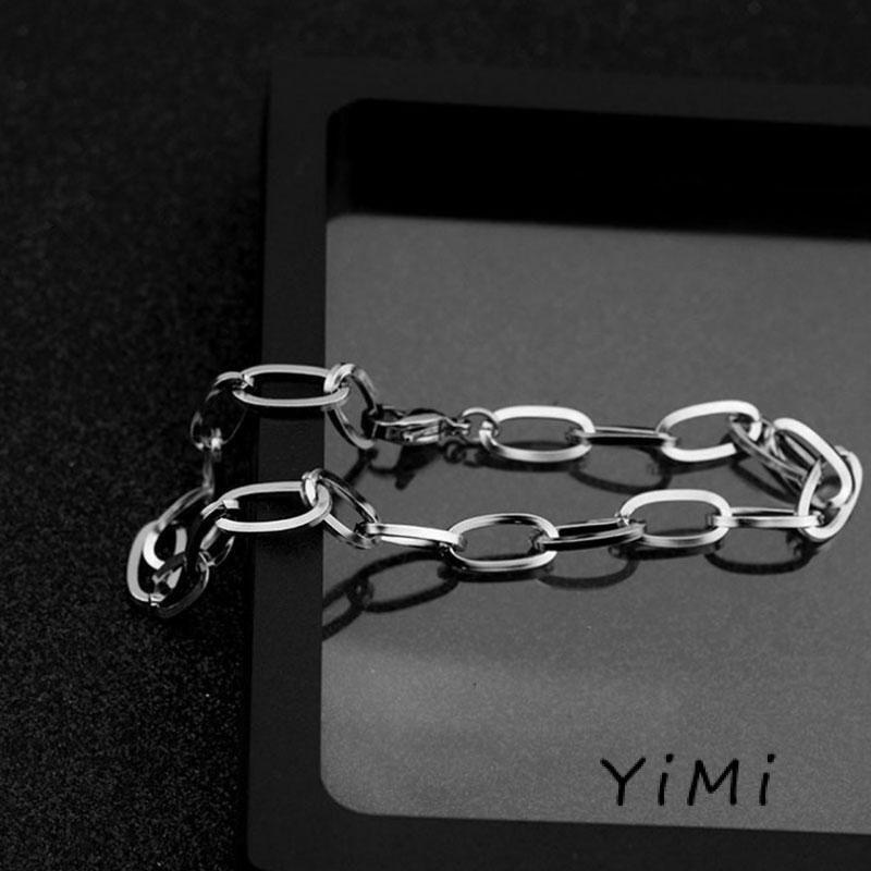 Vòng tay mắt xích chất liệu thép không gỉ phong cách unisex thời trang Hàn Quốc thích hợp cho các cặp đôi