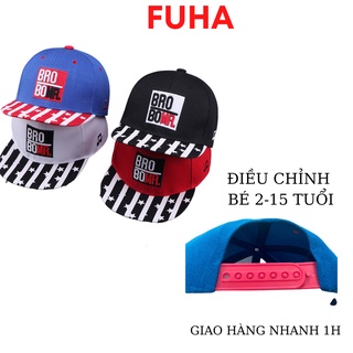 Mũ lưỡi trai cho bé 2-10 tuổi FUHA, nón hiphop thêu chữ BRO BOMR cá tính