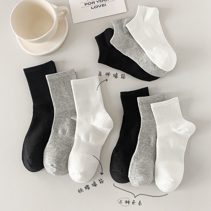 Tất vớ trơn cổ cao dài basic nam nữ unisex, kháng khuẩn thấm hút cotton co giãn -