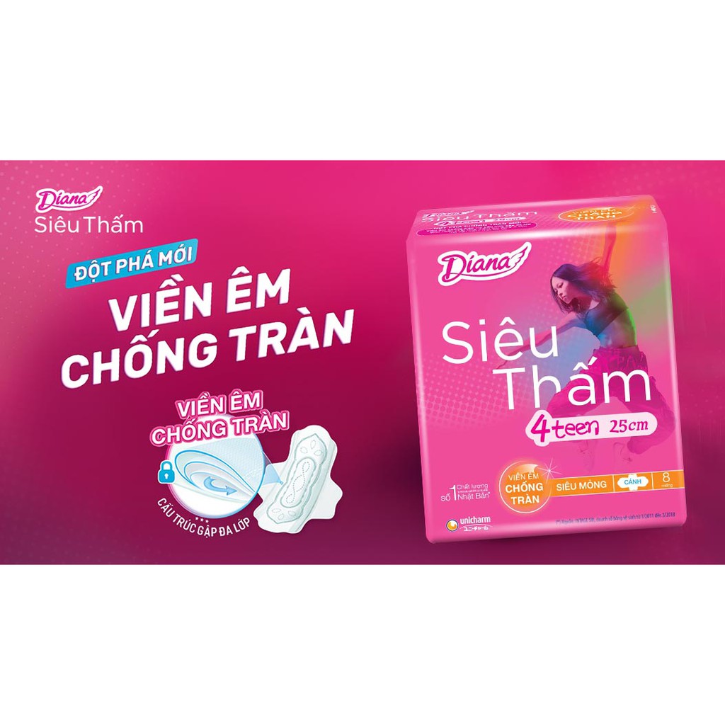 Băng Vệ Sinh Diana Siêu Thấm 4Teen 25cm