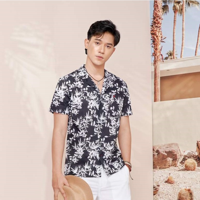Áo sơ mi Nam ngắn tay DGCs thiết kế cổ Cuban trẻ trung họa tiết hoa độc đáo, chất vải thoáng mát SASNCB19M