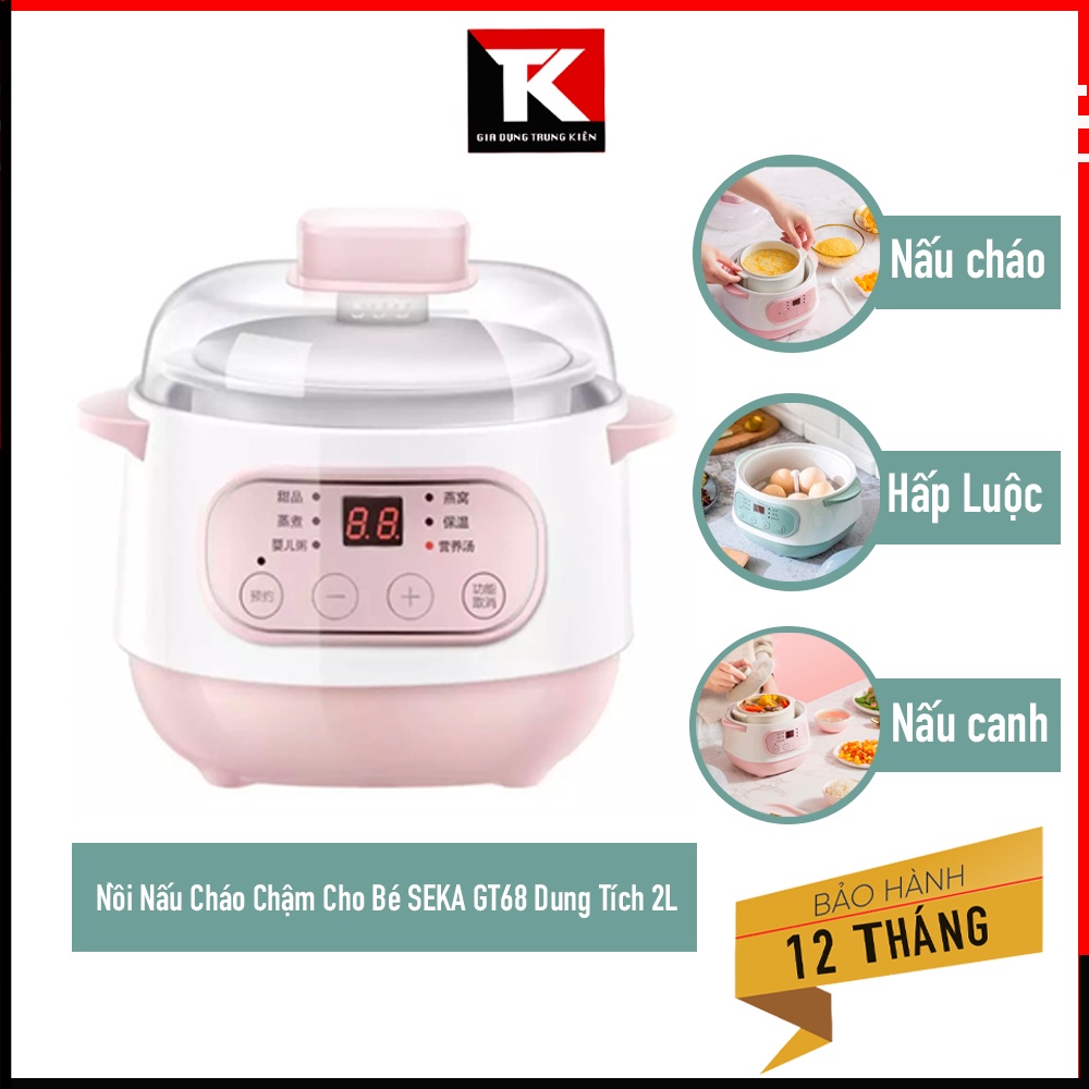 Nồi nấu cháo chậm cho bé ăn dặm SEKA GT68 dung tích 1L - nồi nấu súp, hấp hầm cách thuỷ, ninh xương - Bảo hành 12 tháng