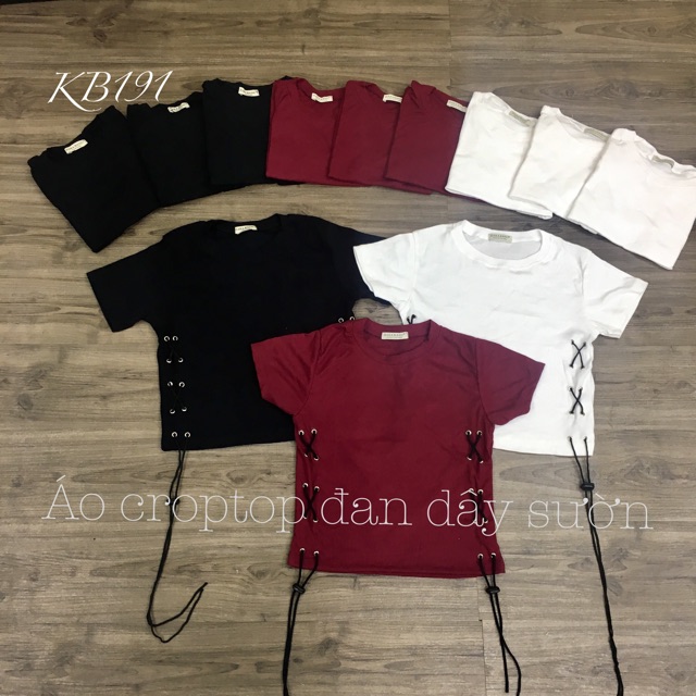 Áo Croptop Tay Ngắn Đan Dây Sườn