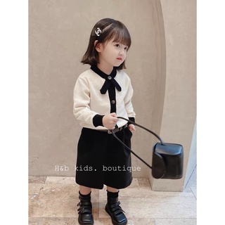 Set áo zip nơ +quần lửng bé gái