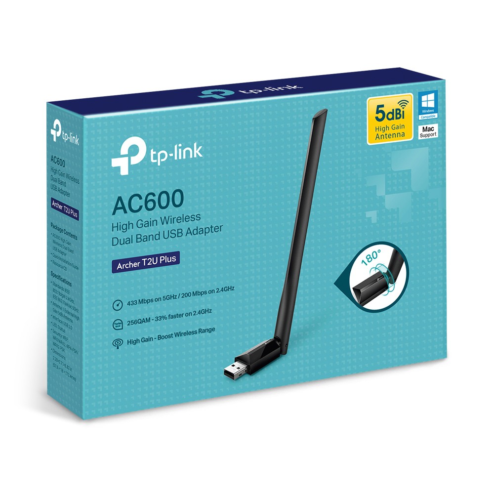 USB thu sóng wifi 2 băng tần TP-Link Archer T2U-Plus chuẩn AC600 256-QAM