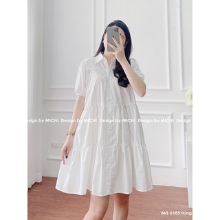 Váy suông cổ somi dáng babydoll tầng, đầm suông rộng freesize, 3 màu Nâu - Trắng - Be, mã V185 - Michi's House