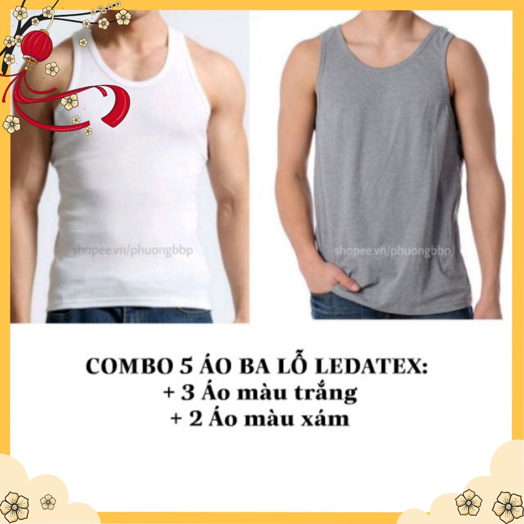 Combo 5 Áo Ba lỗ nam ⚡FREESHIP⚡ Giảm 5K Khi Nhập [Ao Ba Lo Nam] Áo Ba Lỗ Nam Hãng LEDATEX chất đẹp (3 trắng + 2 xám) | BigBuy360 - bigbuy360.vn